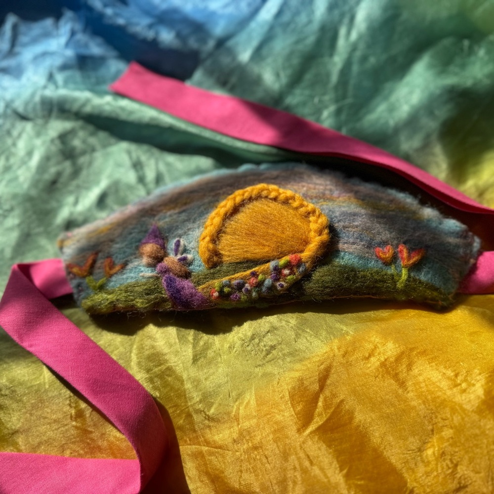 Colorful Felted Headband with Pink Ties